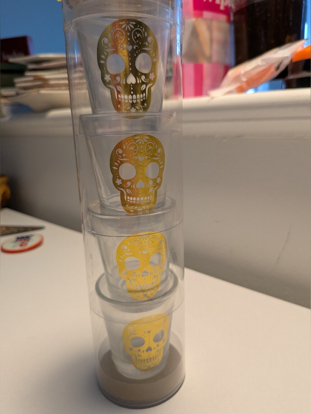 TMD Holdings Sugar Skull Day Of The Dead Tall Shooter Shot Glasses Set Of 4 NIB